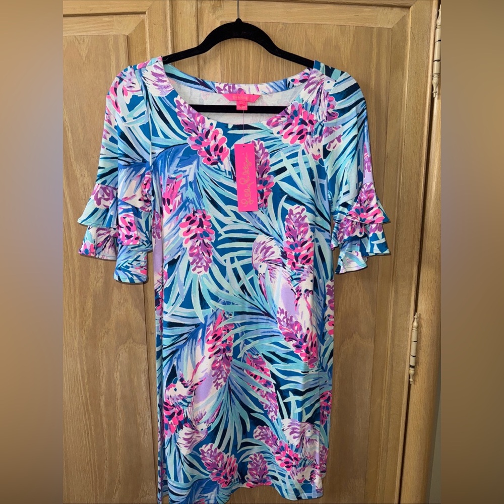 Lilly Pulitzer Floral Print Dress with Ruffle Sleeves Lula